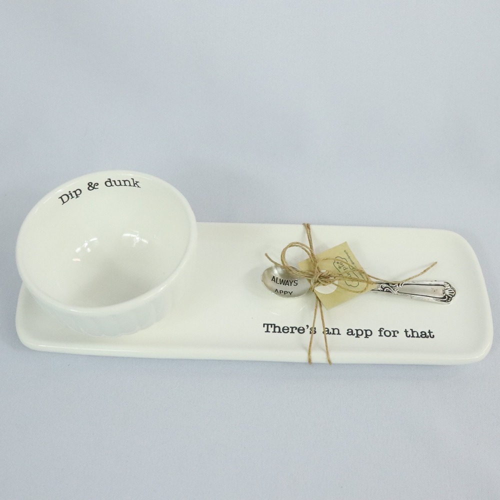 Mud Pie White Appetizer 3 Piece Serving Set Ceramic Dip Bowl Platter Spoon NEW